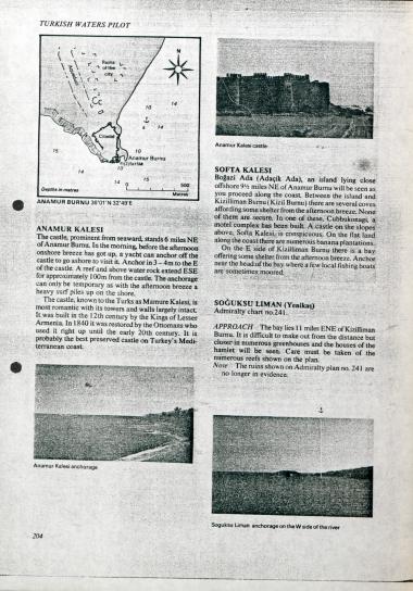 Απόσπασμα από πορτολάνο. Περιγράφονται οι τοποθεσίες Anamur, Softa και Soğuksu στη Μικρά Ασία