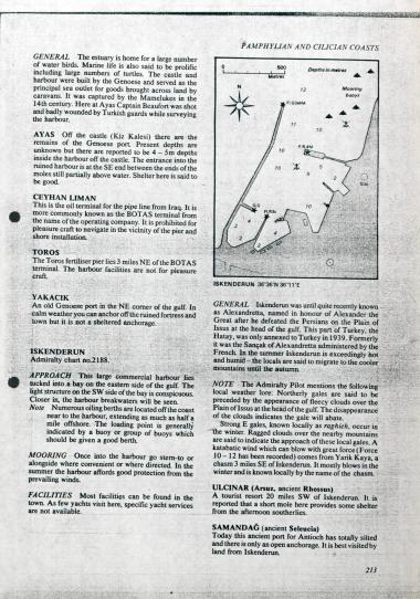 Απόσπασμα από πορτολάνο. Περιγράφονται οι ακτές της Κιλικίας και της Παμφυλίας: Ayaş, Ceyhan, Toros, Yakacık, Iskenderun, Ulçinar και Samandağ