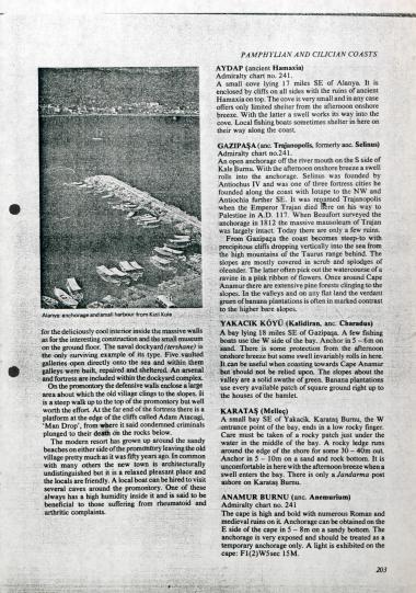 Απόσπασμα από πορτολάνο. Περιγράφονται οι τοποθεσίες Aydap, Gazipaşa, Yakacık, Karataş και Anamur στη Μικρά Ασία