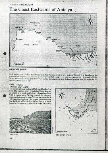 Απόσπασμα από πορτολάνο: Χάρτης της ακτογραμμής από την Αττάλεια έως το Ovacık. Περιγραφή του λιμένα της Σίδης