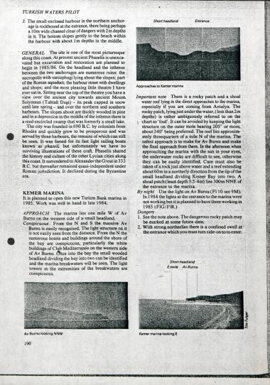 Χάρτης και περιγραφή του λιμένα στο Kemer, στα δυτικά παράλια της Λυκίας, έξω από την Αττάλεια