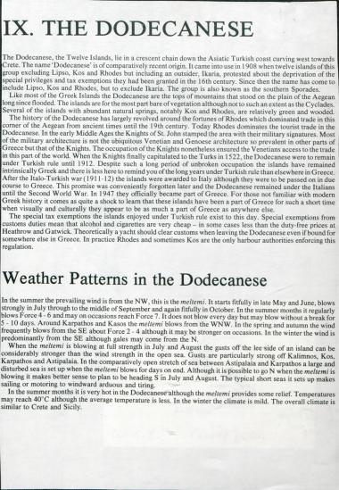 Απόσπασμα από πορτολάνο: εισαγωγικό σημείωμα για τα Δωδεκάνησα και σύντομη περιγραφή του μικροκλίματος