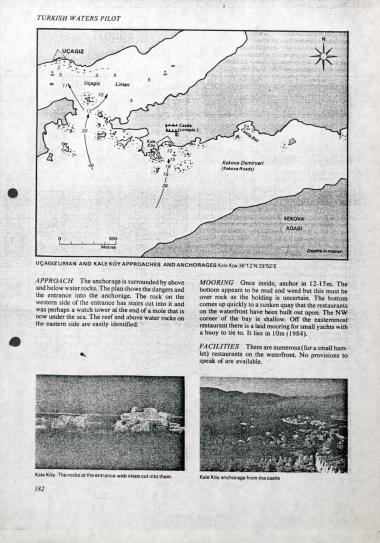 Απόσπασμα από πορτολάνο. Περιγράφεται ο λιμένας και η πόλη του Üçağız στις ακτές της Λυκίας, απέναντι από τη νήσο Kekova