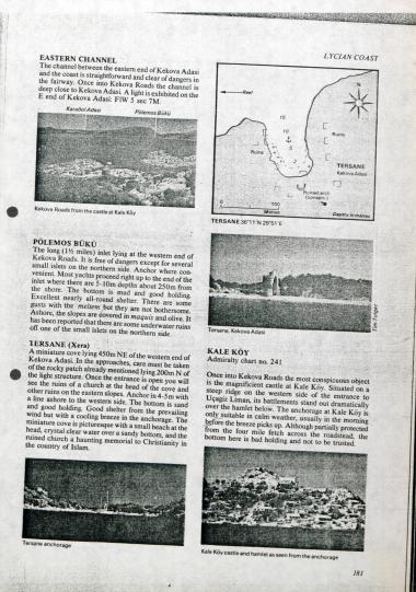Απόσπασμα από πορτολάνο. Περιγράφονται ο όρμος Pölemos και τα αγκυροβόλια των οικισμών Tersane και Kaleköy