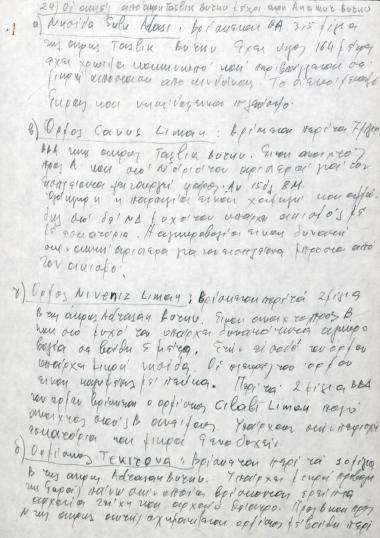 Χειρόγραφες σημειώσεις του Χρήστου Ε. Ντούνη για το νησί Sulu και τους όρμους Çavus, Cineviz και Tekirova