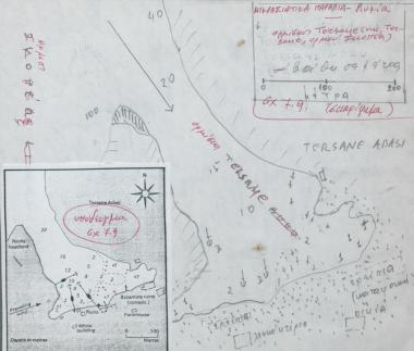 Χειρόγραφος χάρτης ορμίσκου στο νησί Tersane της Λυκίας