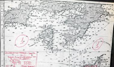 Ναυτικός χάρτης του κόλπου της Δωρίδος, απέναντι από τη Σύμη, Μικρά Ασία