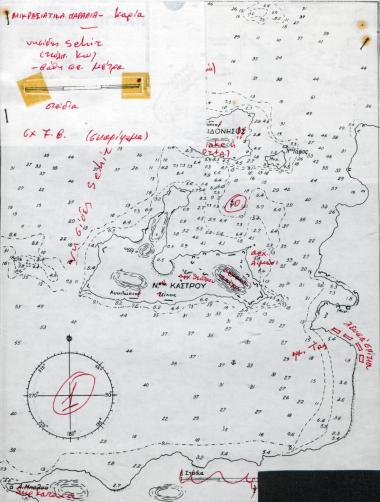 Ναυτικός χάρτης της νήσου Sedir στον Κεραμεικό κόλπο, απέναντι από την Κω