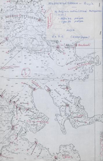 Χάρτης των ακτών της Αιολίδας, απέναντι από τη Μυτιλήνη και τη Χίο.
