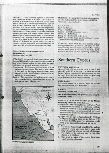 Χάρτης των ακτογραμών και του αγκυροβολίου της νότιας Κύπρου.