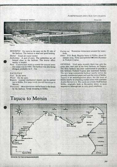 Χάρτης της ακτογραμής και του αγκυροβολίου της νοτιοανατολικής Παμφυλίας - νοτιοδυτικής Κιλικίας: από το Taşucu έως τη Μερσίνη.