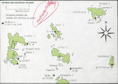 Ναυτικός χάρτης της Πάτμου, των Λειψών, των Αρκιών και του Φαρμακονησίου.