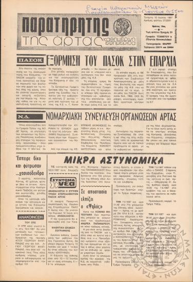 Παρατηρητής της Άρτας: καθημερινή εφημερίδα, 1987, φ. 37/2861