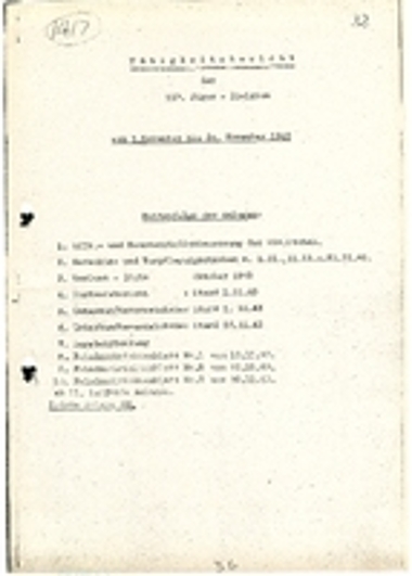 Αναφορά δραστηριοτήτων 117 Μεραρχίας Κυνηγών περιόδου 1 Νοεμβρίου έως 30 Νοεμβρίου 1943