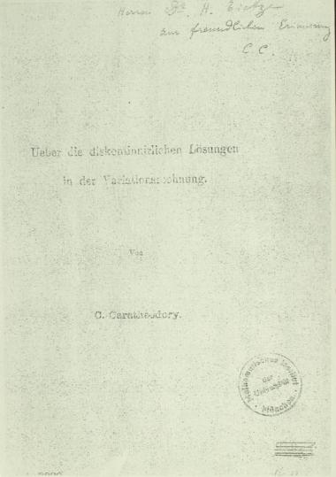 Über die diskontinuirlichen losungen in der variationsrechnung.