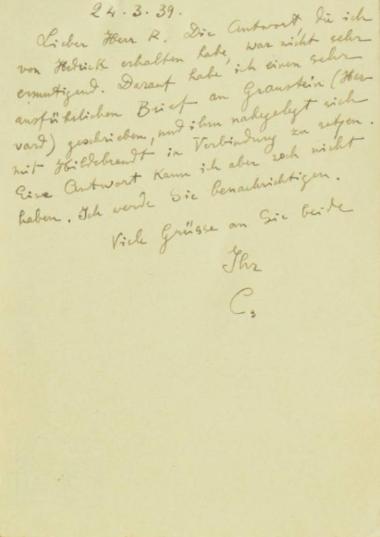 Χειρόγραφη επιστολή του Κωνσταντίνου Καραθεοδωρή προς τον Άρθουρ Ρόζενταλ.