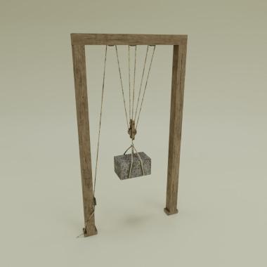 The bipod crane with winches for the elevation of mast and load