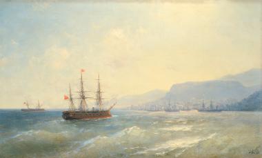 Η τουρκική κορβέτα Ερτουγρούλ (Ertuğrul) ανοιχτά της ακτής του Ευξείνου Πόντου στη Μικρά Ασία