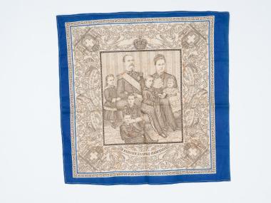 Square stamped scarf with family photograph of King George I