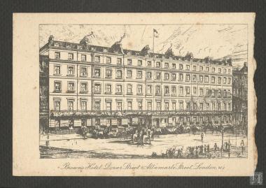 Carte postale. Το ιστορικό Brown's Hotel στο Λονδίνο όπου διέμεινε ο Βασιλεύς της Ελλάδας Γεώργιος Β΄ εξόριστος για 11 χρόνια