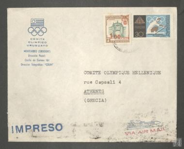 Ταχυδρομικός φάκελος από την Ολυμπιακή Επιτροπή Ουρουγουάης με γραμματόσημα των Ολυμπιακών Αγώνων 