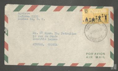 Ταχυδρομικός φάκελος από το Μεξικό με γραμματόσημο με το έμβλημα των Ολυμπιακών Αγώνων του Μεξικό 1968 προς τον Επαμεινώνδα Πετραλιά