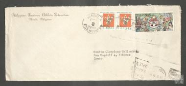 Ταχυδρομικός φάκελος από την  Αθλητική Ομοσπονδία Ερασιτεχνών Φιλιππίνων προς την Ελληνική Ολυμπιακή Επιτροπή