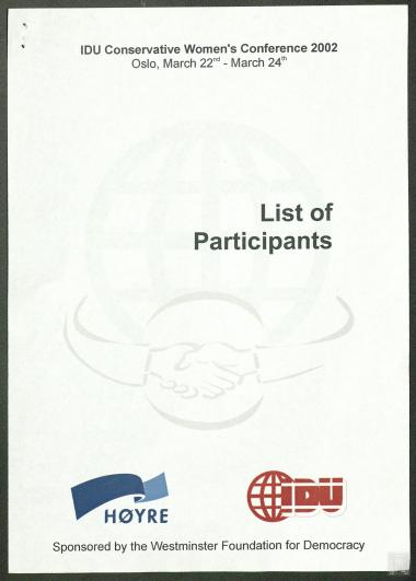 IDU Conservative Women's Conference 2002, List of Participants