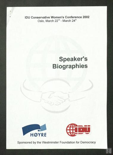 IDU Conservative Women's Conference 2002, List of Participants, Speaker's Biographies