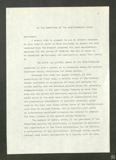Επιστολή προς την Επιτροπή των Μεσογειακών Αγώνων σχετικά με τις υποψήφιες χώρες που θα μπορούν να  διοργανώσουν αλλά και να συμμετάσχουν στους πρώτους Χειμερινούς Μεσογειακούς Αγώνες