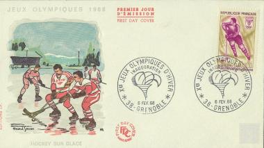 Γραμματόσημα πρώτης μέρας κυκλοφορίας Χειμερινών Ολυμπιακών Αγώνων Γκρενόμπλ 1968