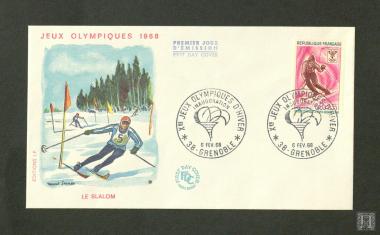 Γραμματόσημα πρώτης μέρας κυκλοφορίας Χειμερινών Ολυμπιακών Αγώνων Γκρενόμπλ 1968