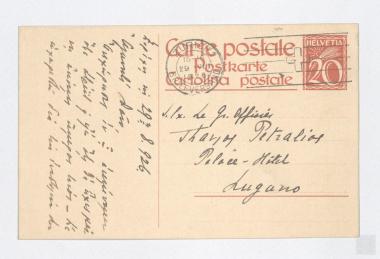 Carte postale. Ο Τζων Θεοτόκης ζητάει από τον Θάνο Πετραλιά να ενεργήσει για την ελεύθερη είσοδο του αυτοκινήτου του στη χώρα. Σχόλια περί των εκλογών του Νοεμβρίου του 1926