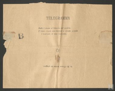 Τηλεγράφημα στο οποίο ο Δημήτριος Λεβίδης πληροφορεί τον Θάνο Πετραλιά ότι βρίσκεται στην Φλωρεντία και αναμένει συνάντηση μαζί του