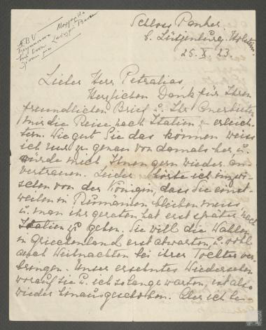 Επιστολή Πριγκίπισσας Μαργαρίτας της Έσσης προς το Θάνο Πετραλιά με νέα από την ελληνική βασιλική οικογένεια στην εξορία