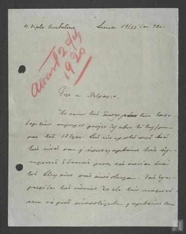 Επιστολή στην οποία ο Γεώργιος Πεσματζόγλου ευχαριστεί τον Θάνο Πετραλιά για τις ευχές του για το νέο έτος αλλά και την ενημέρωση του