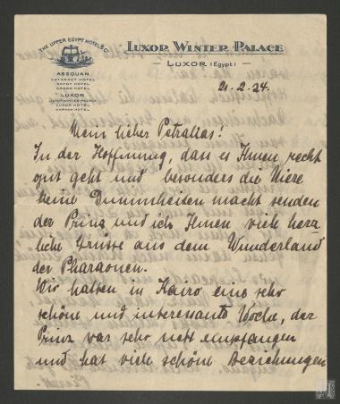 Επιστολή Pierrot εκ μέρους του Πρίγκιπα της Πρωσσίας Φρειδερίκου Λεοπόλδου σχετικά με το ταξίδι στην Αίγυπτο