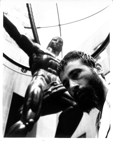 In front of the statue of Atlas in Rockefeller Center in Manhattan