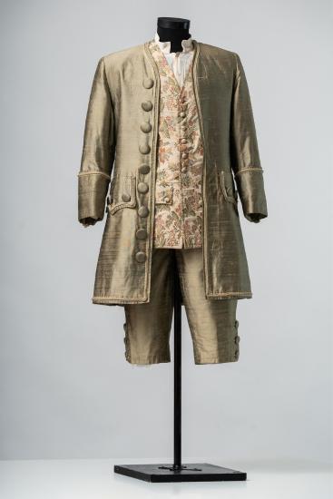 Ανδρικό κοστούμι με πουκάμισο γιλέκο, βράκα, παλτό, από σαντούκ, μπροκάρ βαμβακερή γάζα