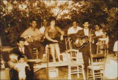 Lesbos Island (Plomari) Late 1950s: Folk feast (glenti) with musicians