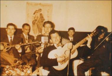 Lesbos Island (Pappados Geras) late 1950s: The music band of Sousamlidon