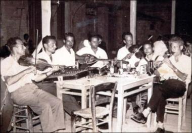 Lesbos Island (Petras): The music band of Pantelididon in a kafeneio (local traditional cafeteria)