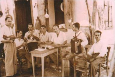 Lesbos Island (Palaiochori), 1960s: The music band of Pantelelidon or Pantelelia with other musicians