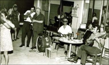 Chios Island (Kardamyla), 1974: In a kafeneio  (local traditional cafeteria) during the Navy Week