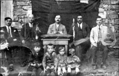 Lemnos Island, in the 1930s: Folk feast (glenti) in a countryside restaurant