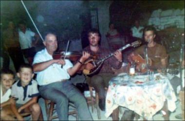 Lemnos Island, end 1950s early 1960s:  Musicians in a folk feast (glenti)