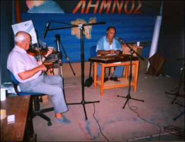 Lemnos Island  (Myrina), 2001: The musicians  Periklis Tsandis and  Christos Pantzaras