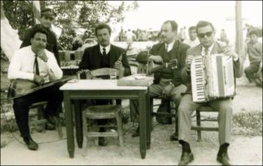 Chios Island (Kampos), 1970s: Musicians in a religious feast