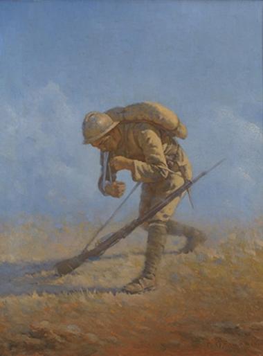 Oil Painting “Soldier dressing his wounds” of G. Prokopiou 024Χ056 dated 1928