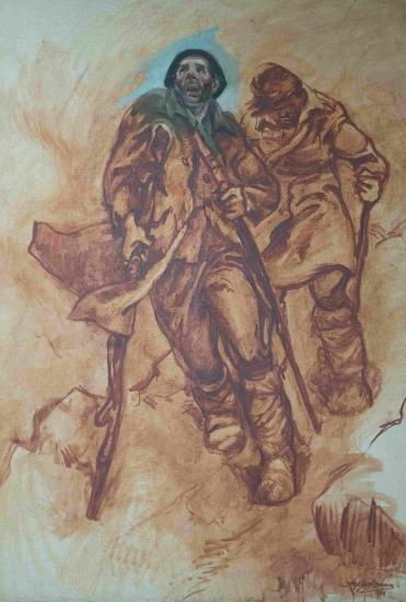 Ελαιογραφία(Υπέρ Βωμών και Εστιών)2*1.35(με κορνίζα).’Εργο Α.Αλεξανδράκη.